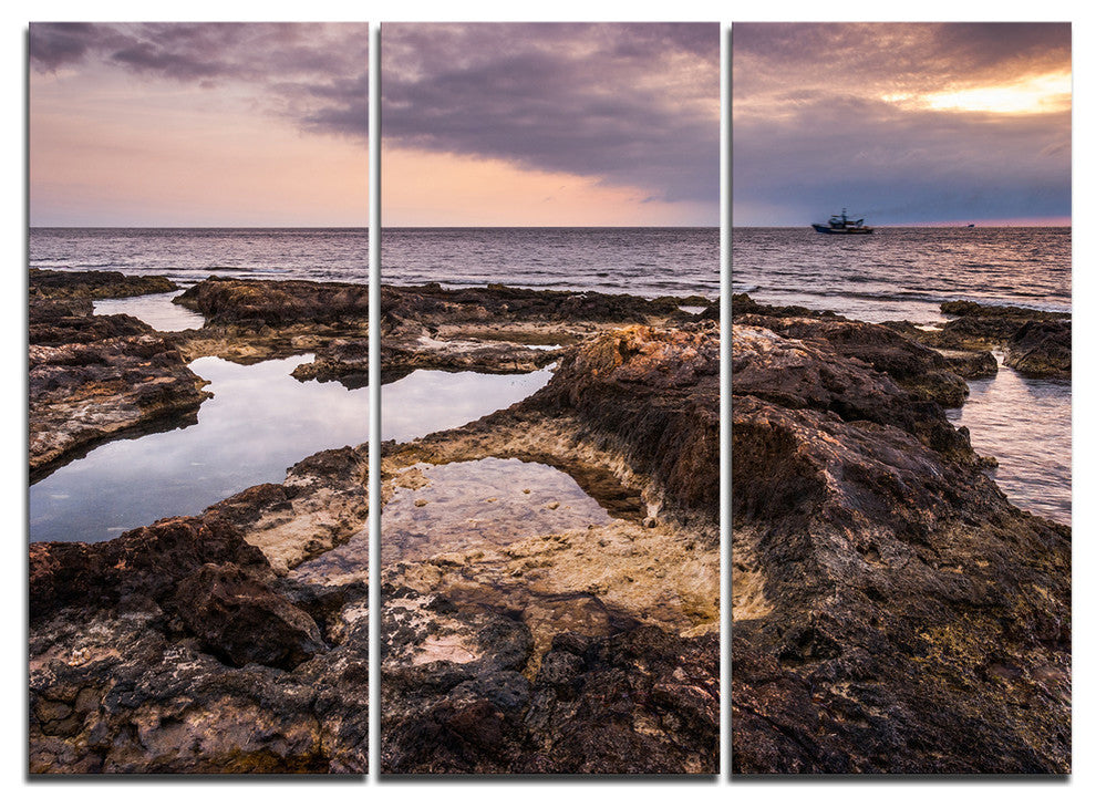 "Rough Rocky Coastline Africa" Oversized Beach Metal Wall Art, 3 Panels, 36"x28"