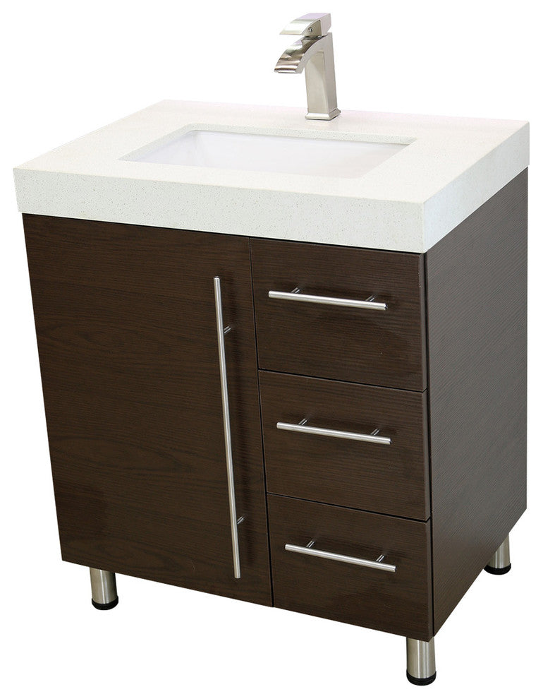 Windbay 30" Free Standing Vanity, Brown, White Integrated Sink and Countertop