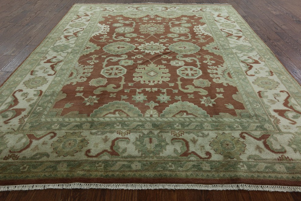 Elegant Traditional 8'x10' Brown & Ivory Oushak Hand Knotted Wool Area Rug H8194