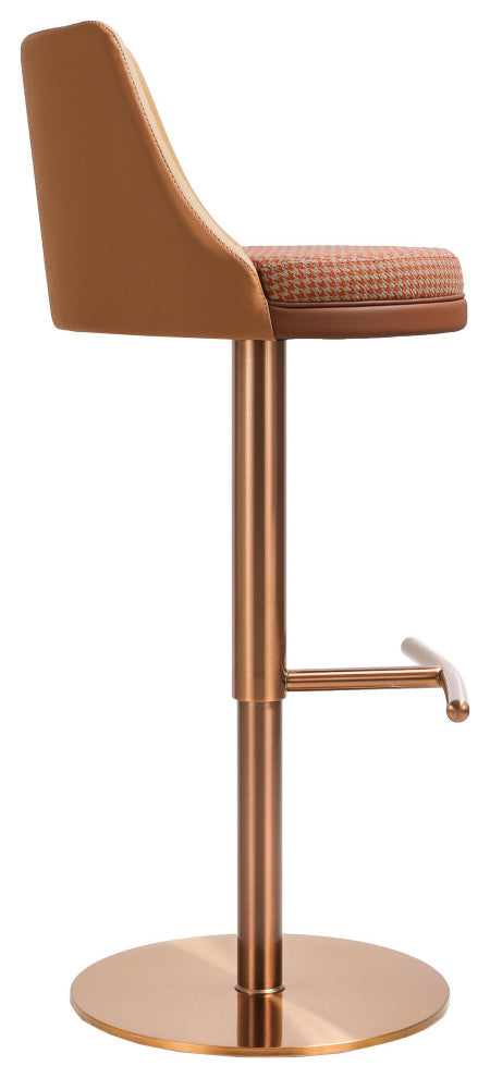 Reagan Cafe Au Lait Houndstooth Adjustable Swivel Stool - Cafe Au Lait