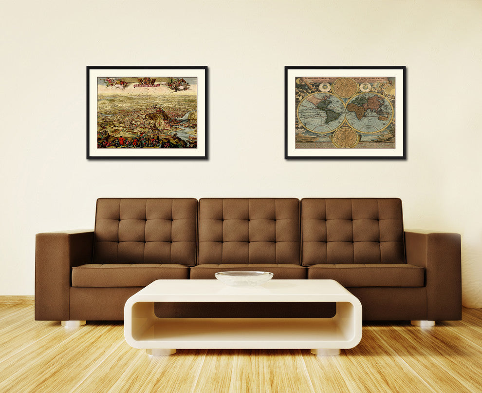 Mountain Fortress Vintage Map Print On Canvas With Picture Frame, 28" X 37"