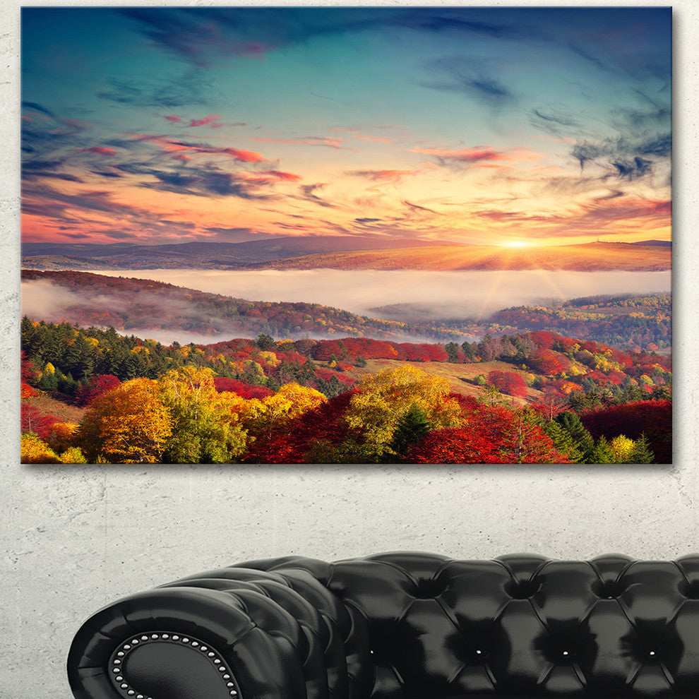 Colorful Sunset in Foggy Mountains, Large Landscape Canvas Art Print, 40"x30"