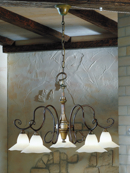 Country Line 1844 Chandelier, Graphite And Silver, Satin White and Brick Red