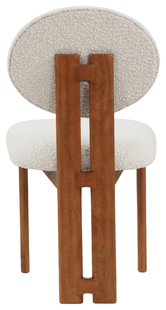 Napa Boucle Fabric Dining Chair, Set of 2, Cream, Walnut Finish