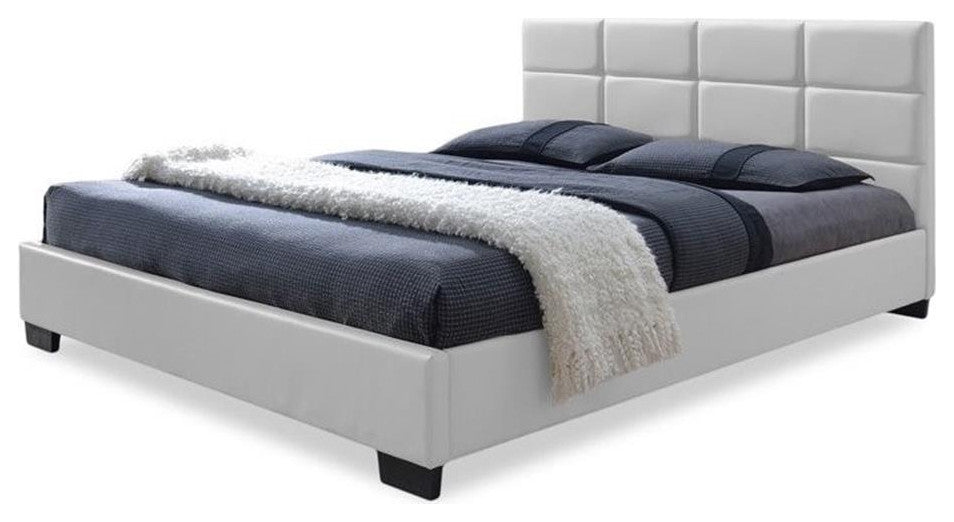 Vivaldi Leather Upholstered Queen Platform Bed in White