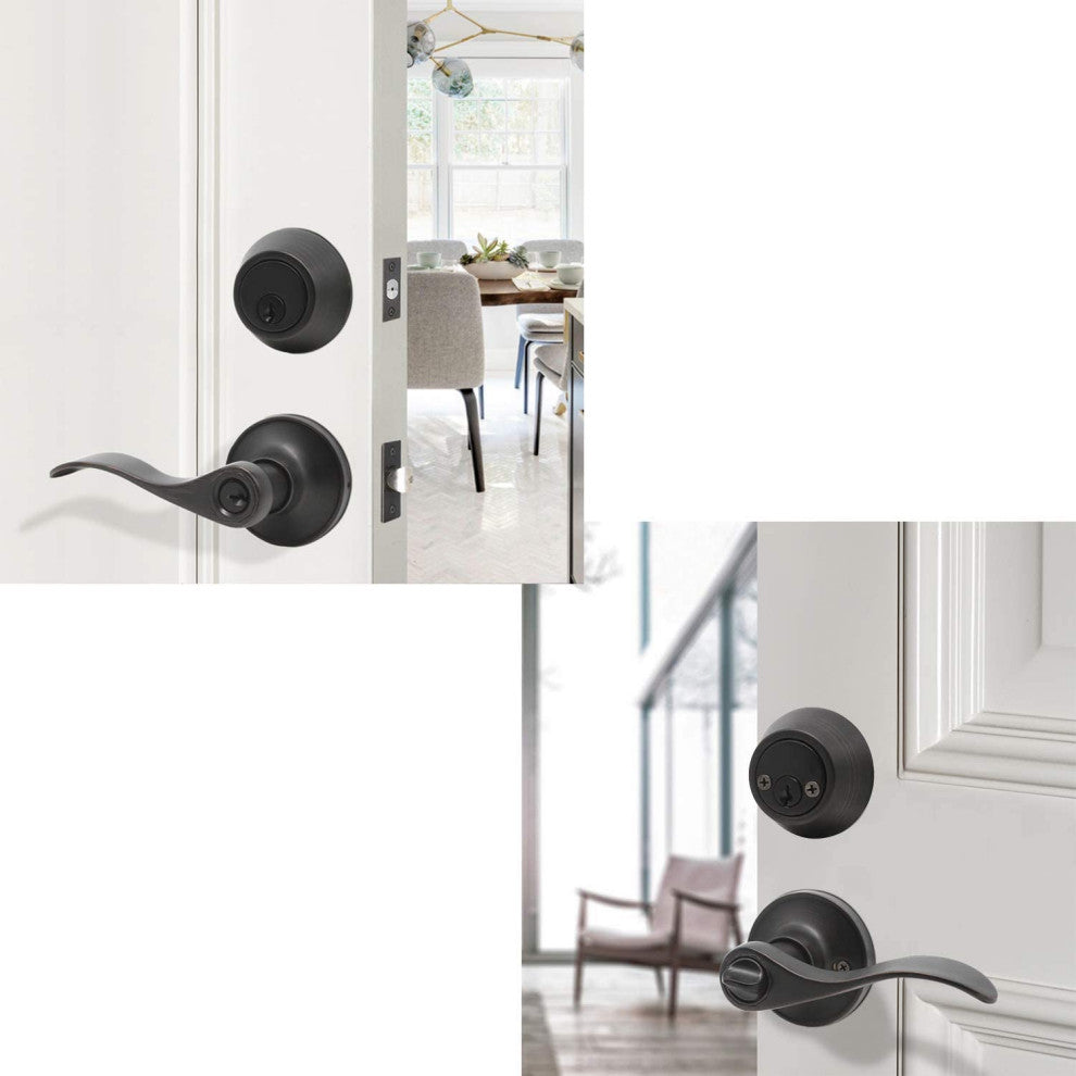 Levers Door Lock Set with Double Keyed Deadbolt, 1 Piece
