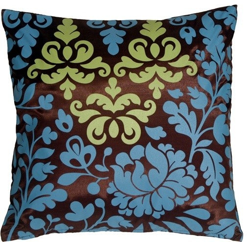 Pillow Decor - Bohemian Damask Brown, Blue and Olive Throw Pillow
