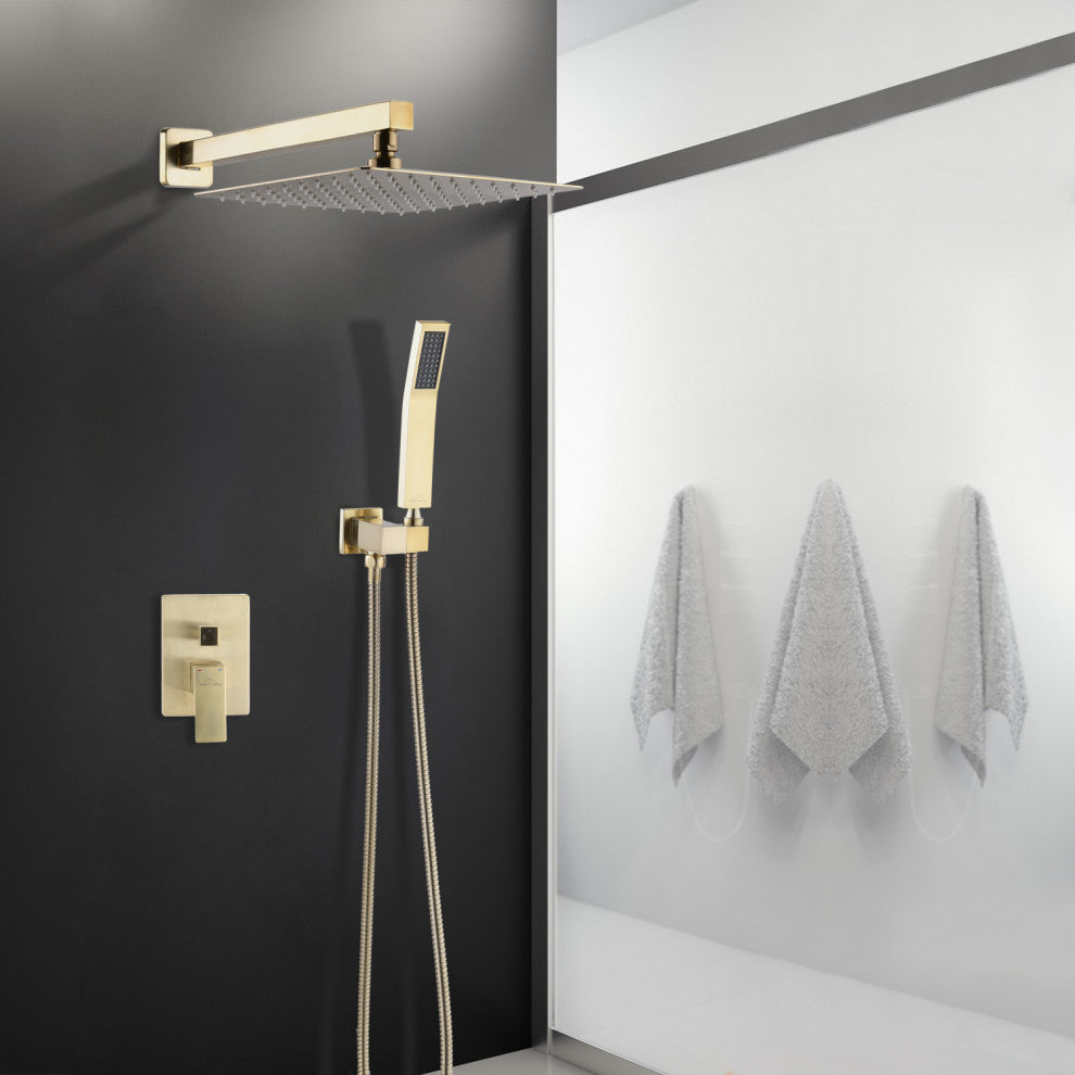 10"Wall Mounted Rainfall Shower System, Brushed Gold