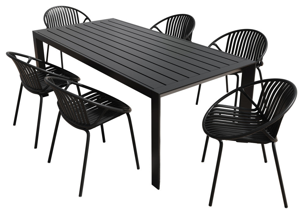 GDF Studio 7-Piece Modern Outdoor Dining Set, Black