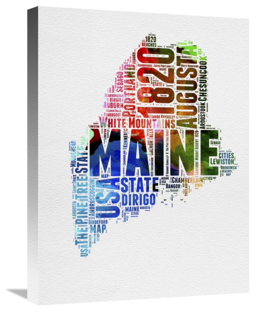 "Maine Watercolor Word Cloud" Fine Art Print