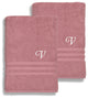Denzi Bath Towels With Monogrammed Letter, Set of 2, V