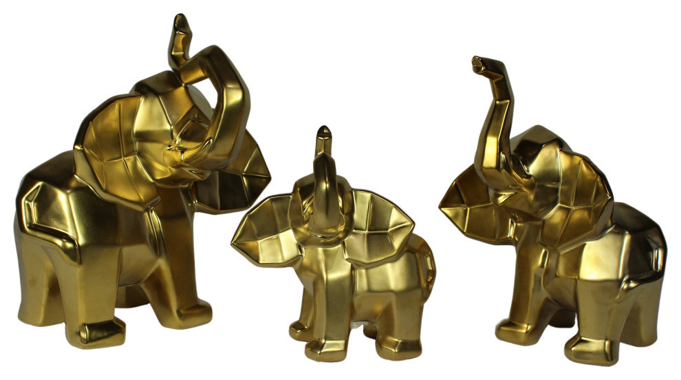 Urban Designs Luck And Wisdom Elephant Trio Collectible Statue Figurine - Silver, Gold