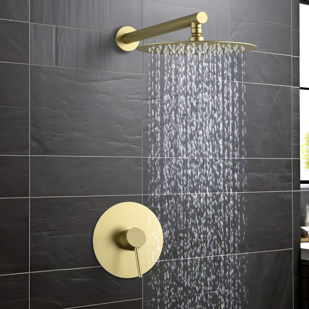 Circular Single Function Shower System, Rough, Valve, Brushed Gold