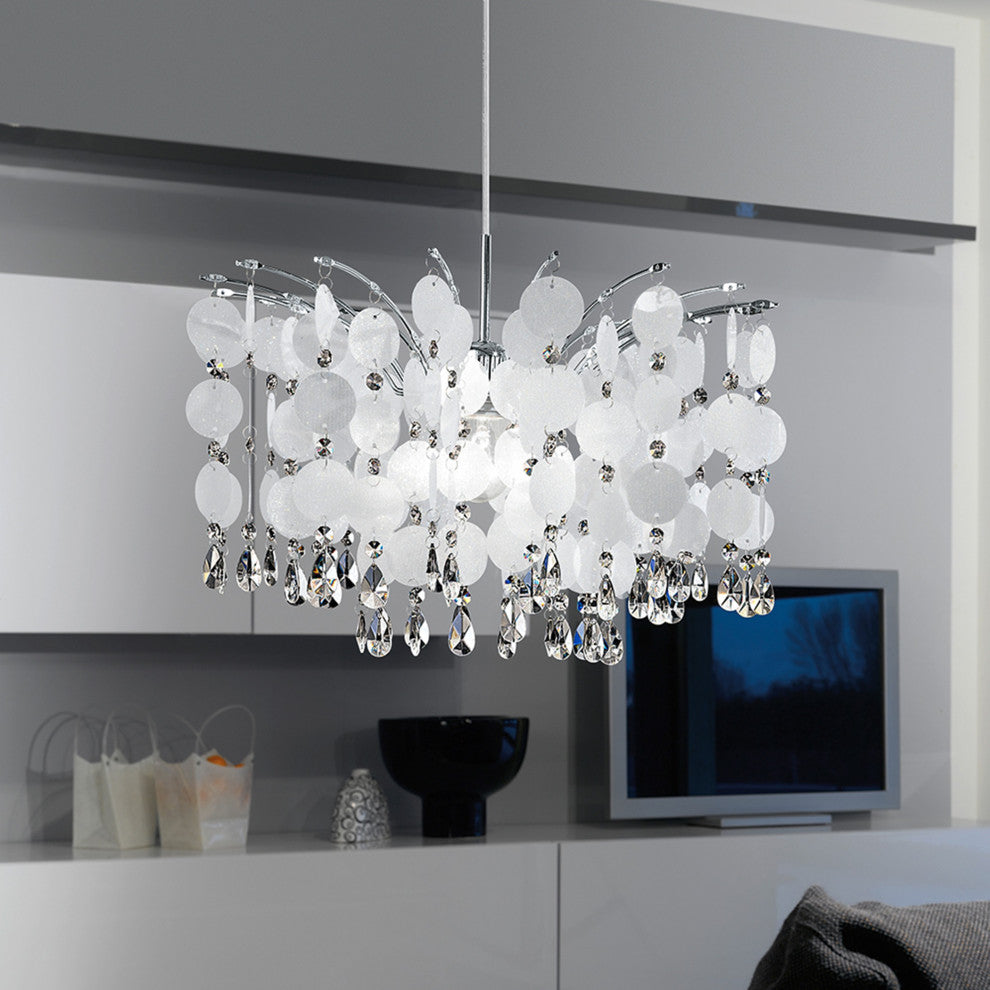 Fedra 1-Light Chandelier, Chrome, Glitter Glass and Clear Crystals