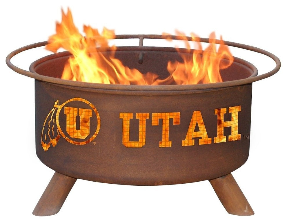 Customizable NCAA Logo Fire Pit, Rust Patina, Utah