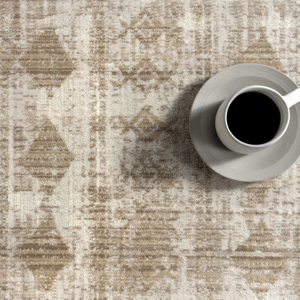 Saturdays Geometric Fringed Area Rug, Light Beige 9' x 12'