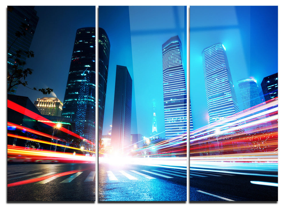 "Shanghai Lujiazui Finance at Night" Metal Wall Art, 3 Panels, 36"x28"