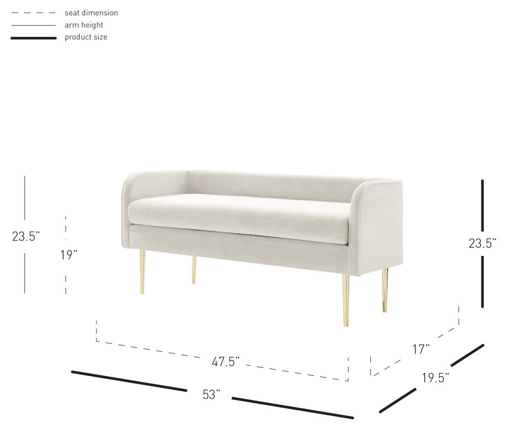 Marsha Velvet Bench, Dainty Cream