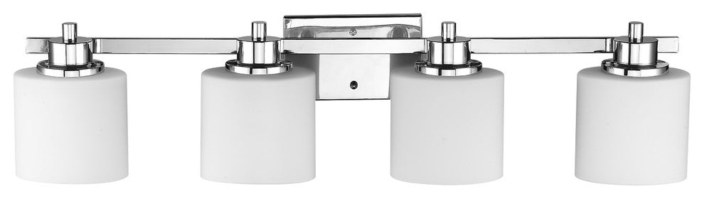 Solbi 4-Light Chrome Finish Bath Vanity Wall Fixture White Alabaster Glass 33"