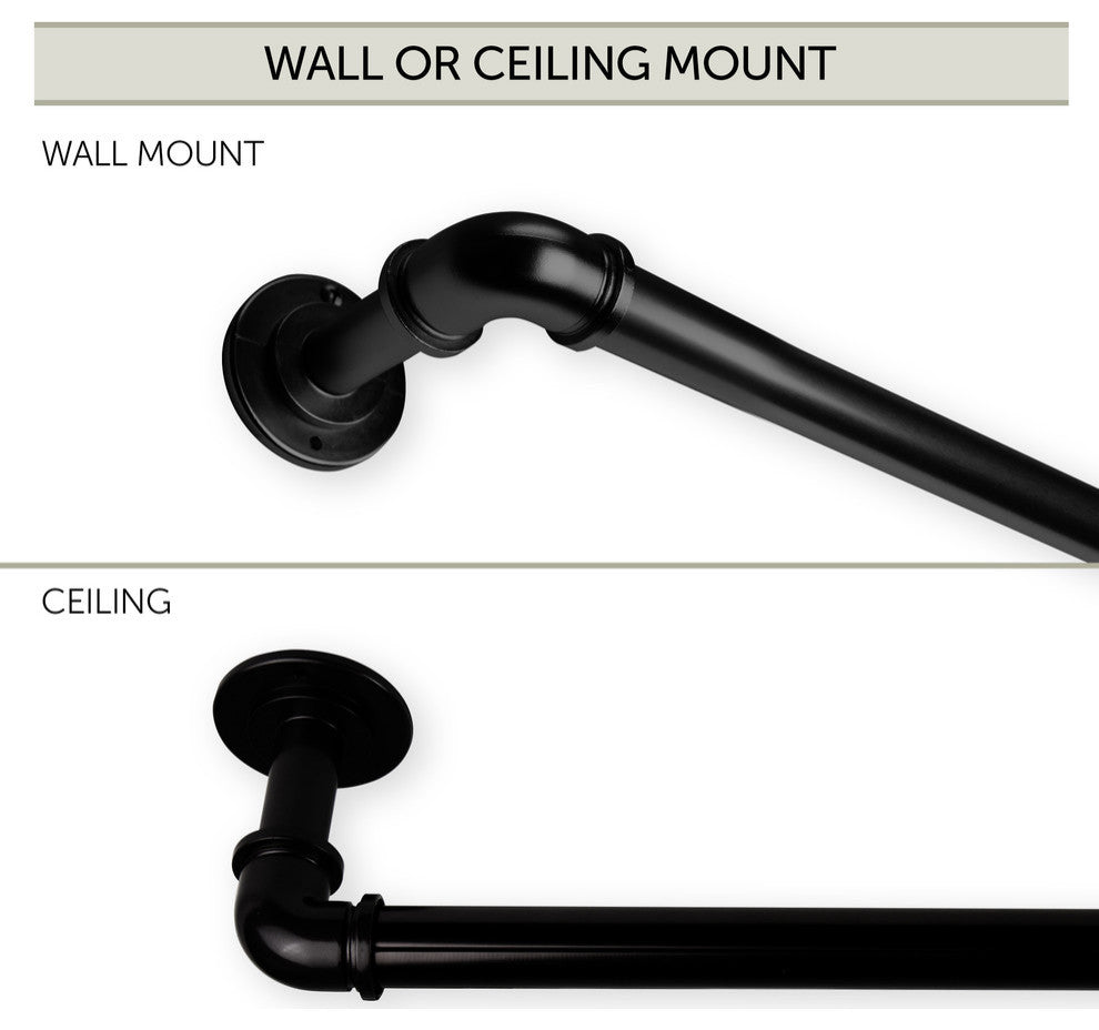 1" Pipe Blackout Curtain Rod, Black, 120"-170"