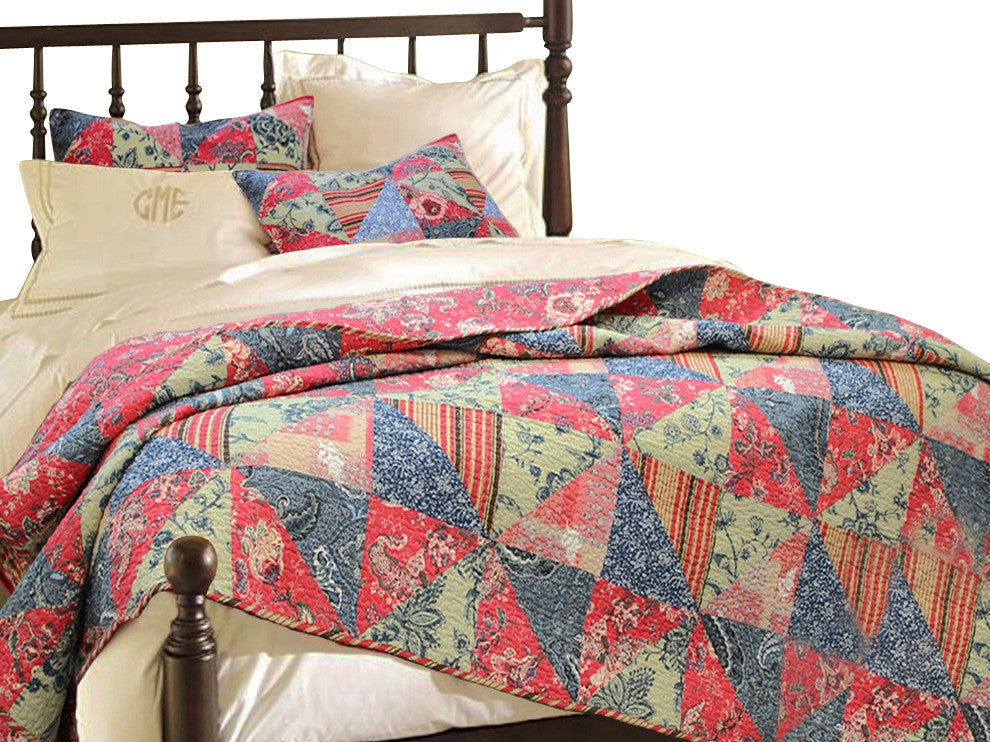 Jewel Real Patchwork 100%Cotton Twin-Size Quilt Set