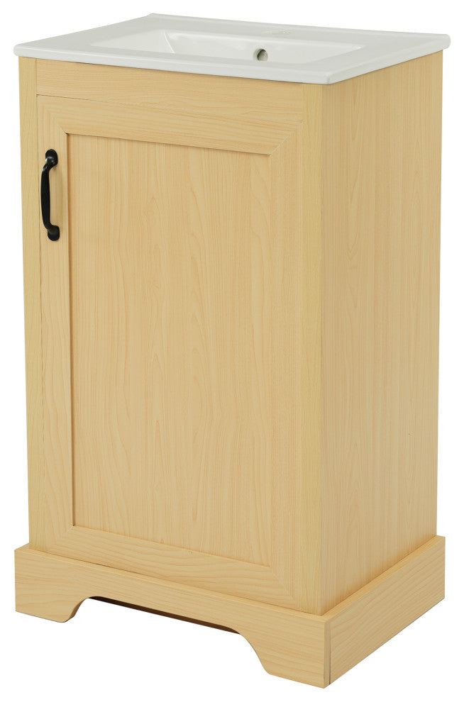 GDF Studio 20"W Storage Bathroom Vanity With Ceramic Sink, Natural