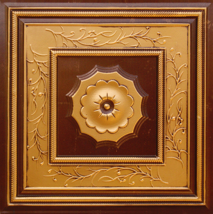 24"x24" Faux Tin Ceiling Tiles, Glue-up or Drop-in, Set of 6, Brass