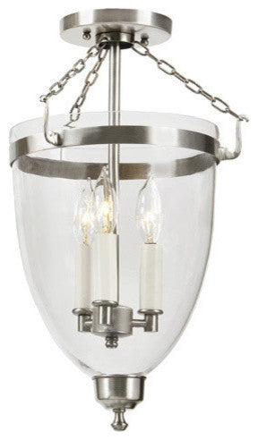 Three Light Danbury Bell Glass Lantern Clear Glass, Pewter