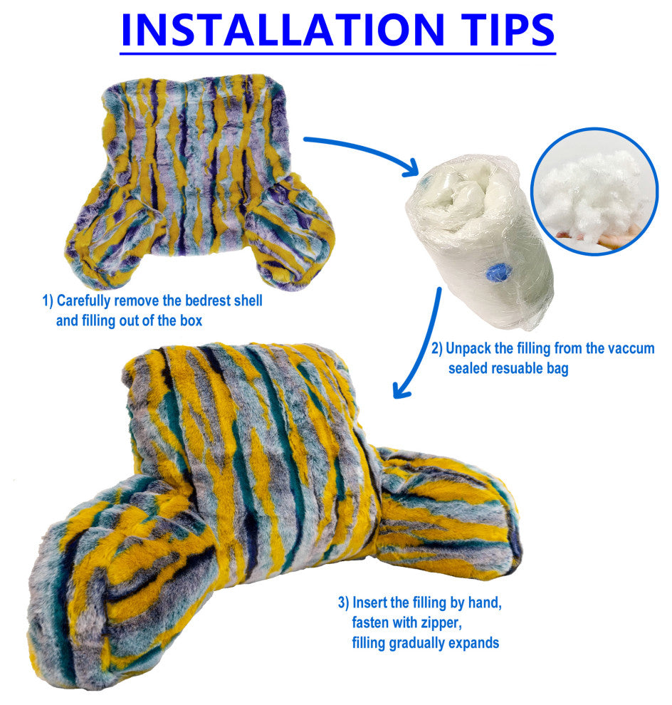 Multi Jacquard Faux Fur Bed Rest NEED ASSEMBLY, 20" x 18" x 17", Teal