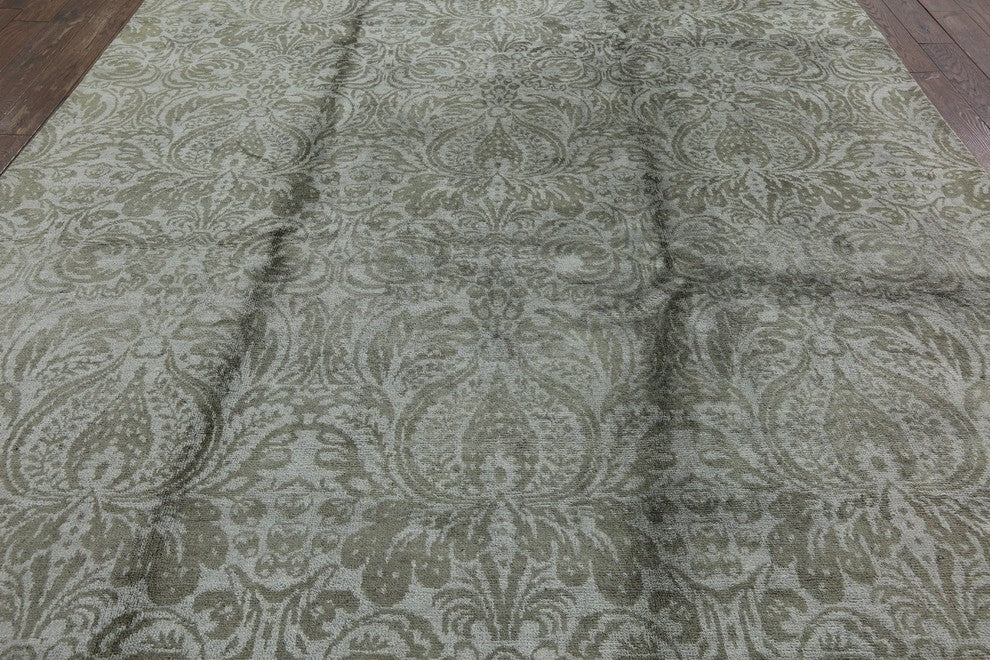 Handmade Ivory Silk Floral Hand-Knotted Oriental Rug, 9'x12'