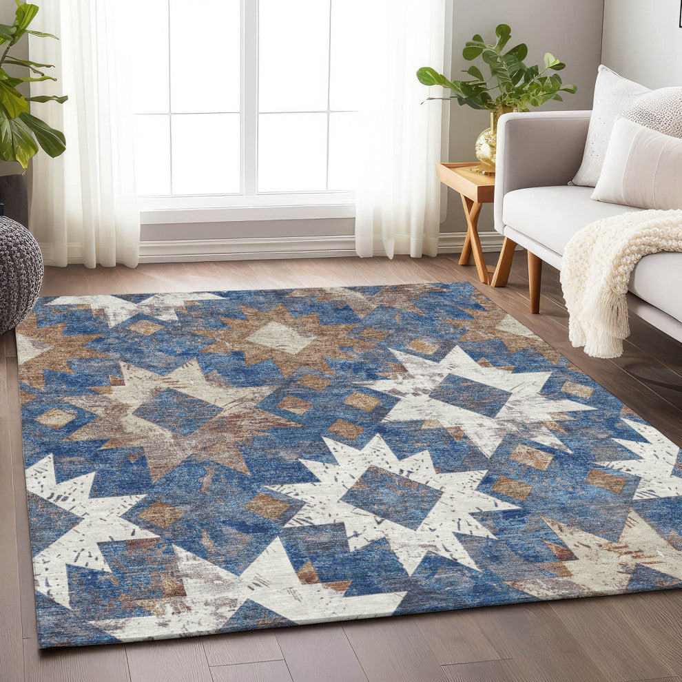 Machine Washable Indoor/Outdoor Chantille ACN1879 Blue 10' x 14' Rug