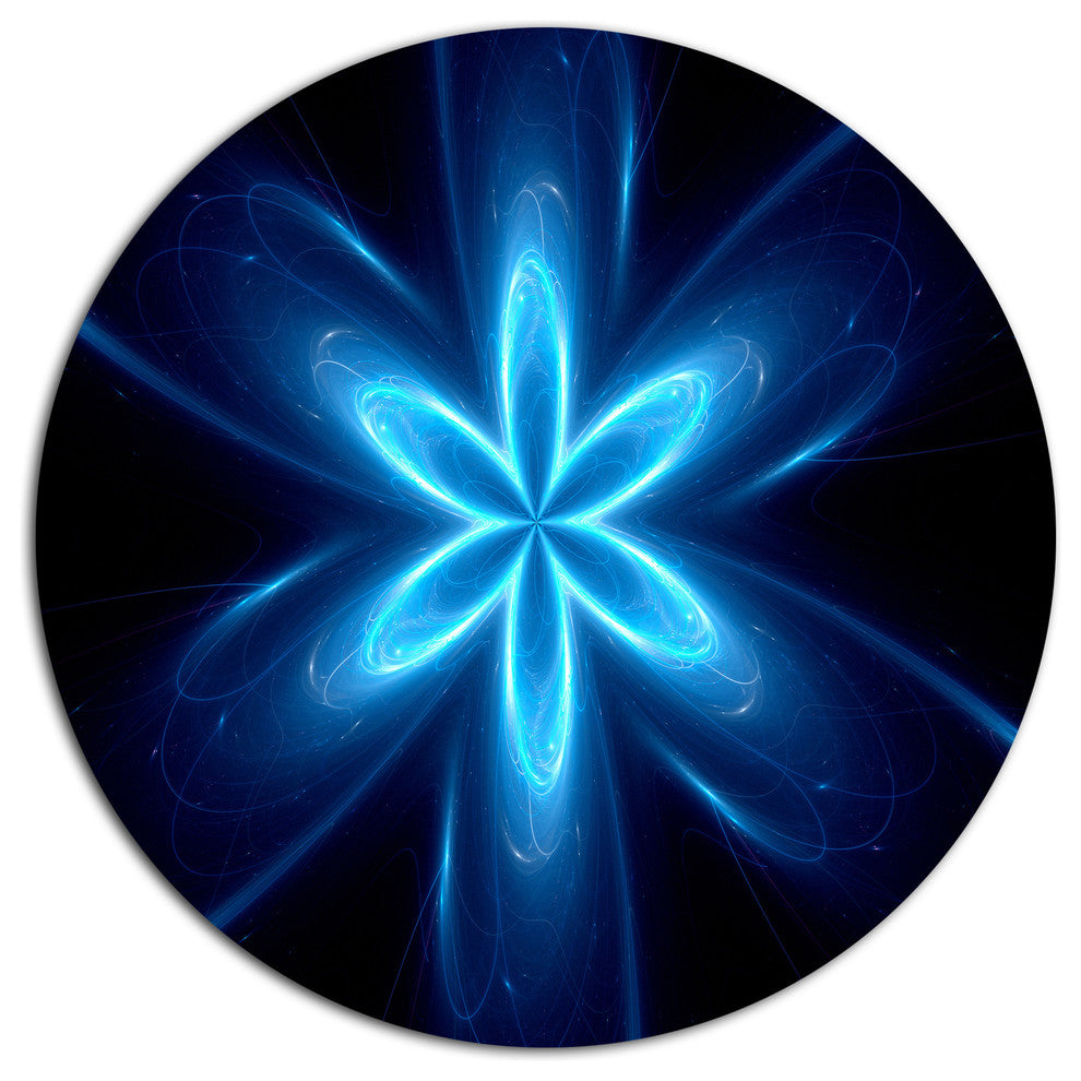 Blue Glowing Space Fractal Flower, Flower Round Metal Wall Art, 23"