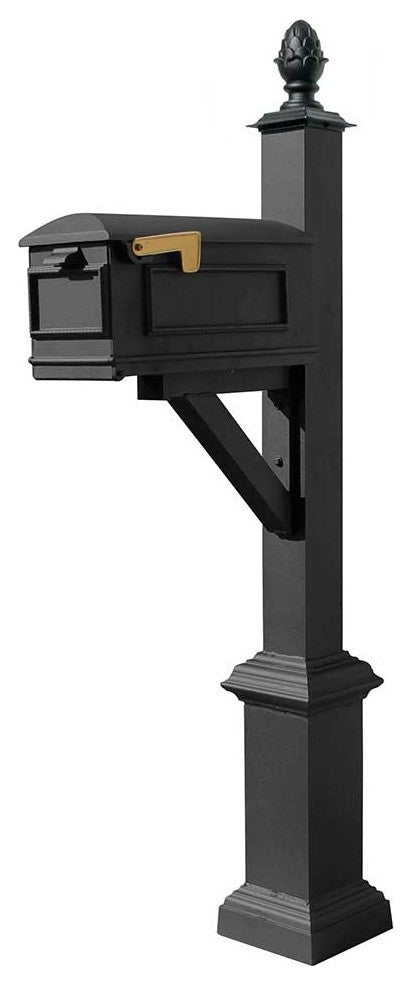 Westhaven System With Lewiston Mailbox, Square Base, Pineapple Finial, Black