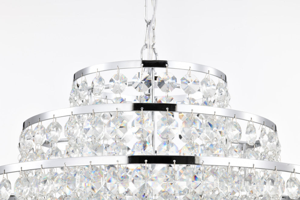 4-Light Chrome Modern Glam Chandelier With Tier Cascading Crystals