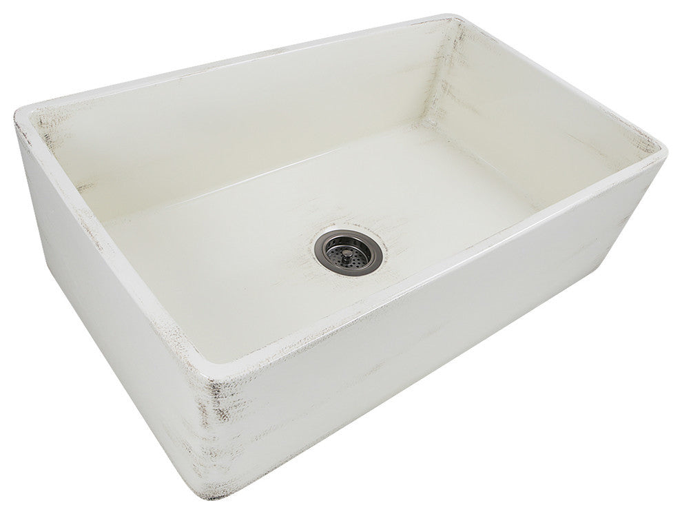 Nantucket Sinks Farmhouse Fireclay Sink, Shabby Straw Finish, 33"