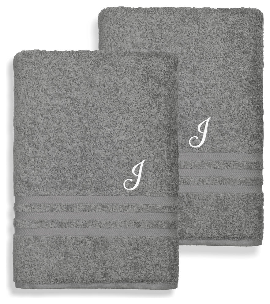 Denzi Bath Sheets With Monogrammed Letter, Set of 2, J