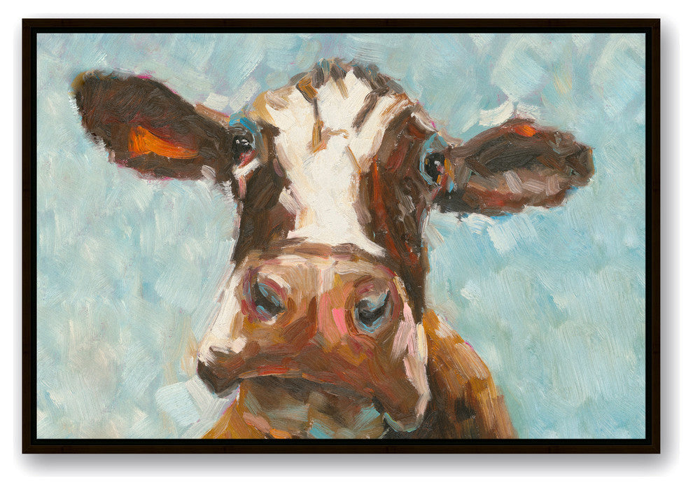 Curious Cow 1 Canvas Wall Art, 24"x36", Framed