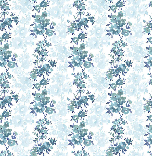 Floral Stripe Wallpaper, Blue and Teal, Bolt