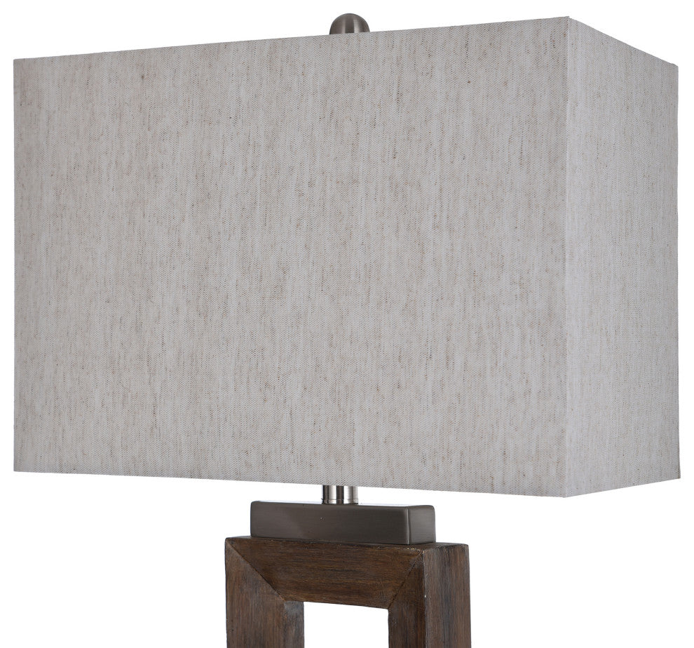 Moulded Hollow Rectangle Table Lamp With Brushed Steel Accents, Blue Finish