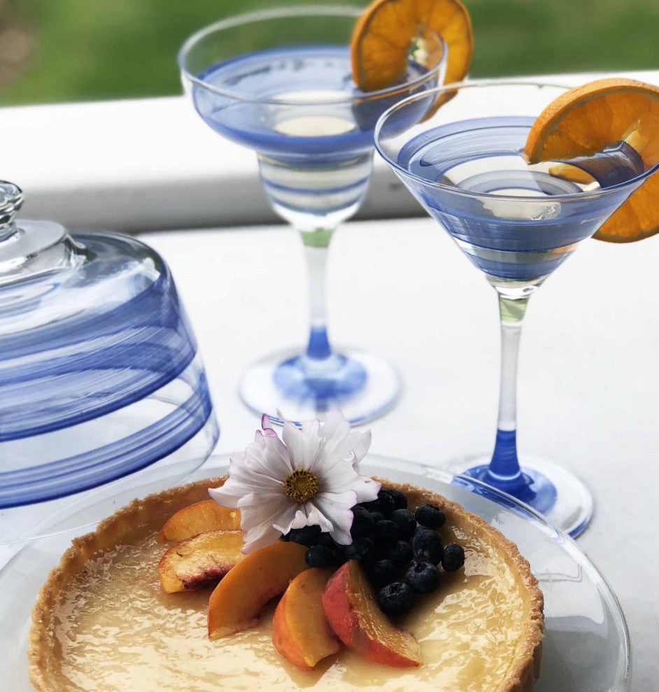 Retro Stripe Blue Margarita Glasses, Set of 2