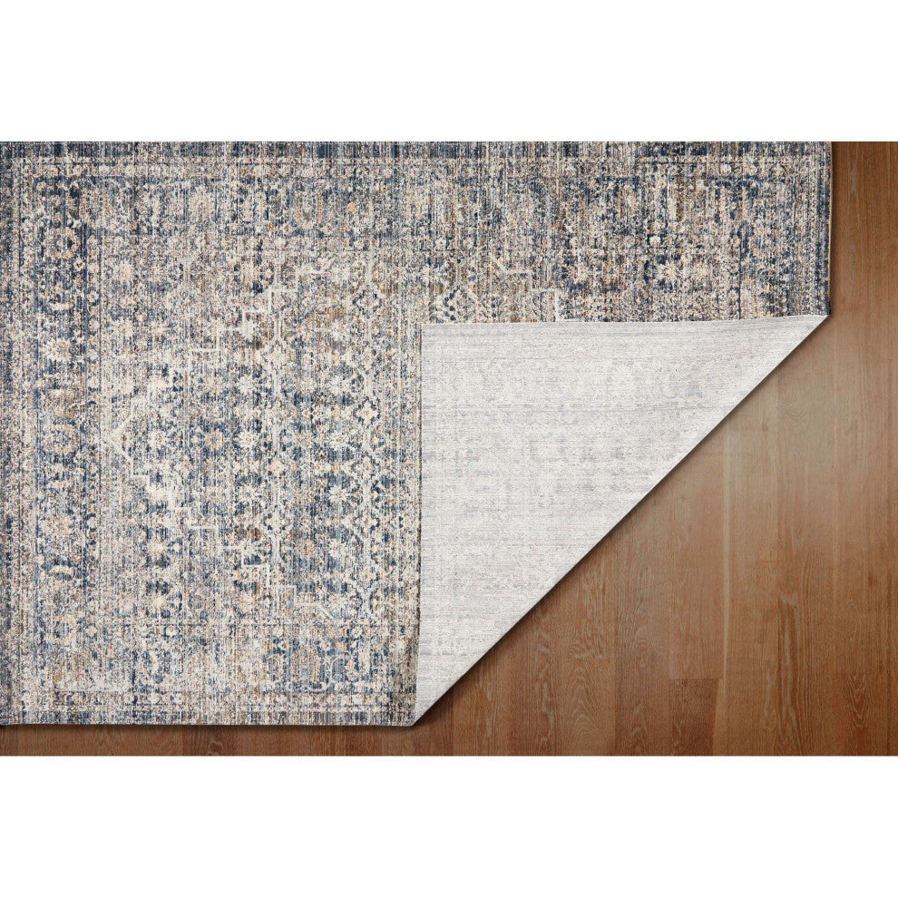 Ava Distressed Arabesc Area Rug, Navy, 8'10"x12'2"