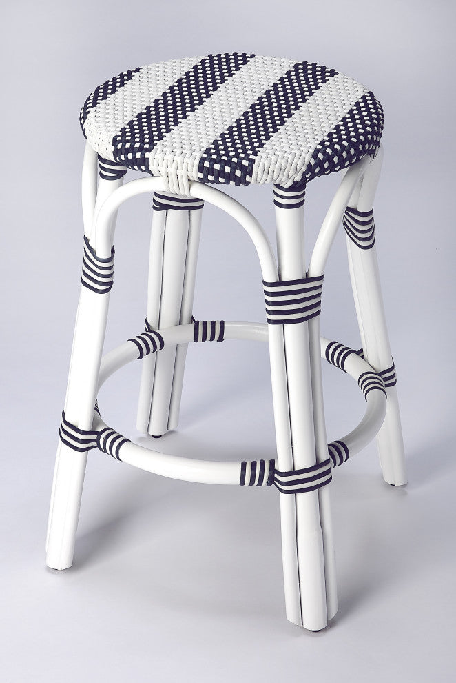 Butler Tobias Blue and White Rattan Counter Stool