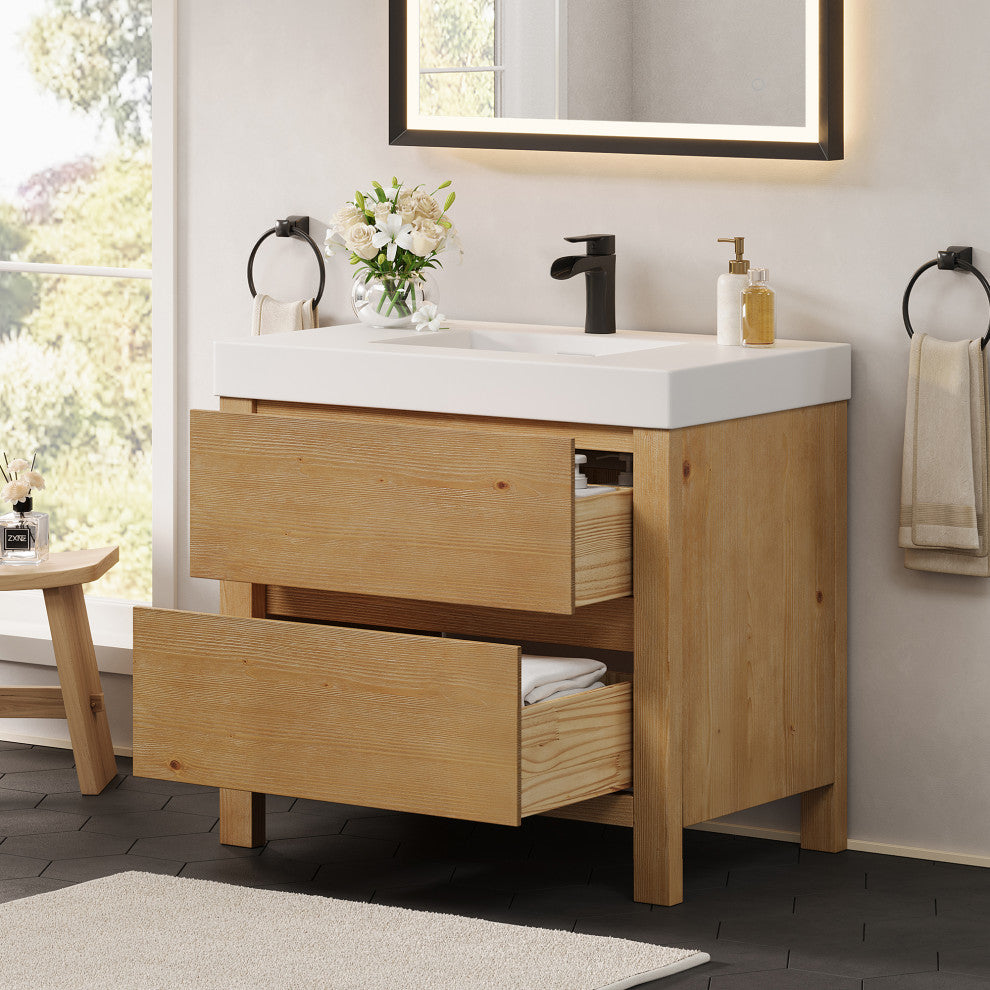 Cascadia Bathroom Vanity, Weathered Fir, 36", No Mirror