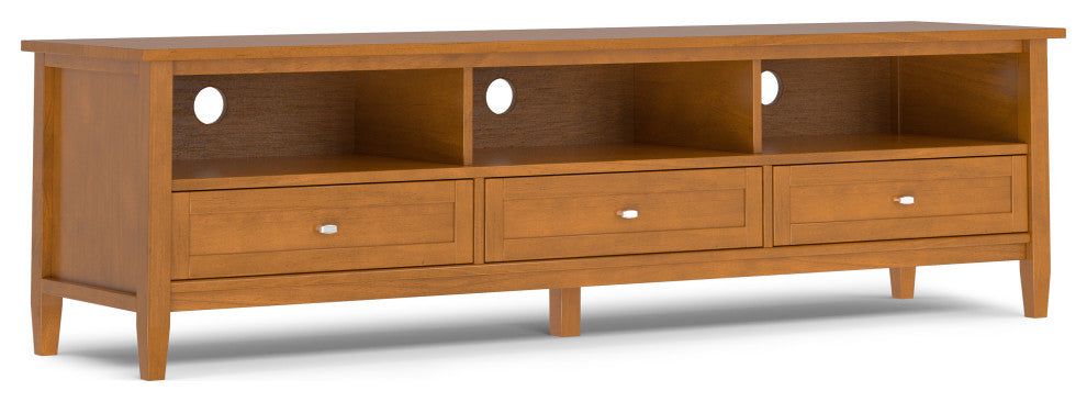 Warm Shaker SOLID WOOD 72" Low TV Media Stand For TVs up to 80", Light Golden Brown