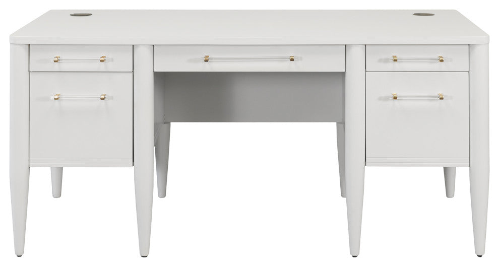 Contemporary Half-Pedestal Desk, Office Desk, Accent Desk, White