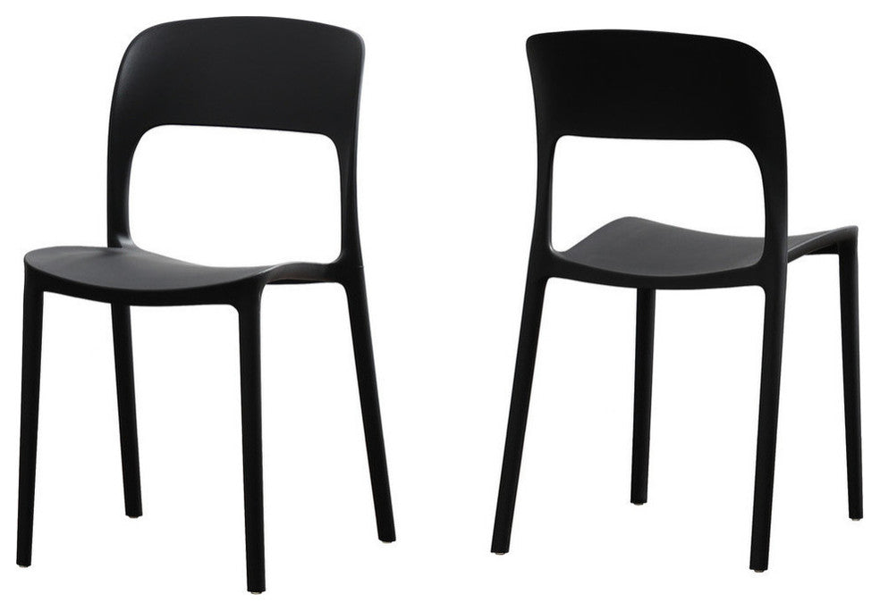 GDF Studio Dean Outdoor Plastic Chairs, Set of 2, Black