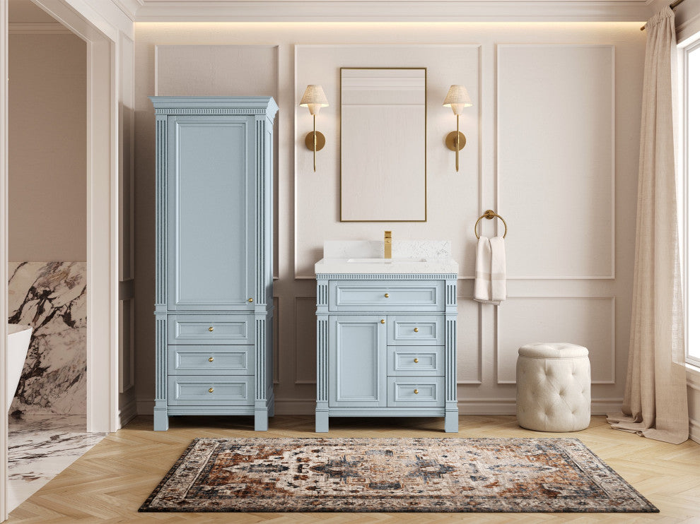 Paris 30" Single Sink Bathroom Vanity, Blue Heather 2" Empira Quartz