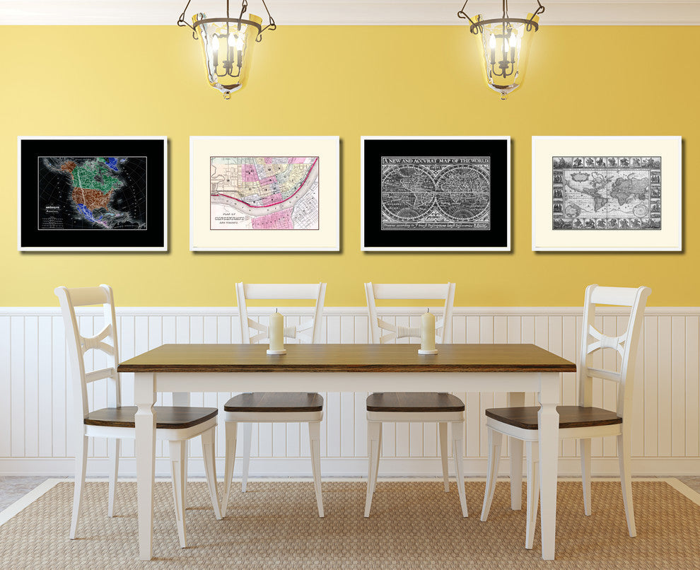 Cincinnati Old Map Print On Canvas With Picture Frame Art Collection 16" X 21"