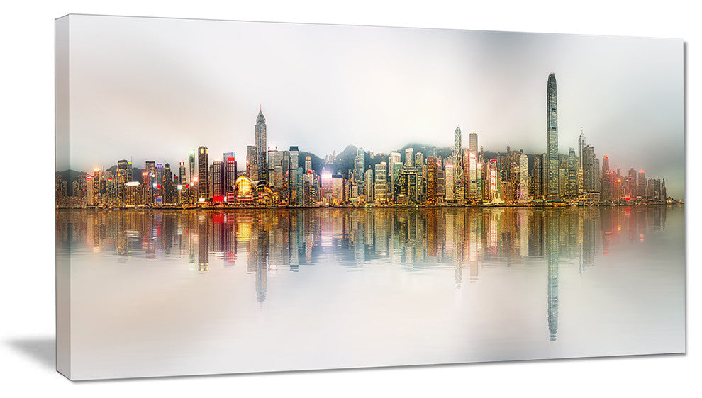 "Singapore Financial District" Panorama Cityscape Wall Art, 32"x16"