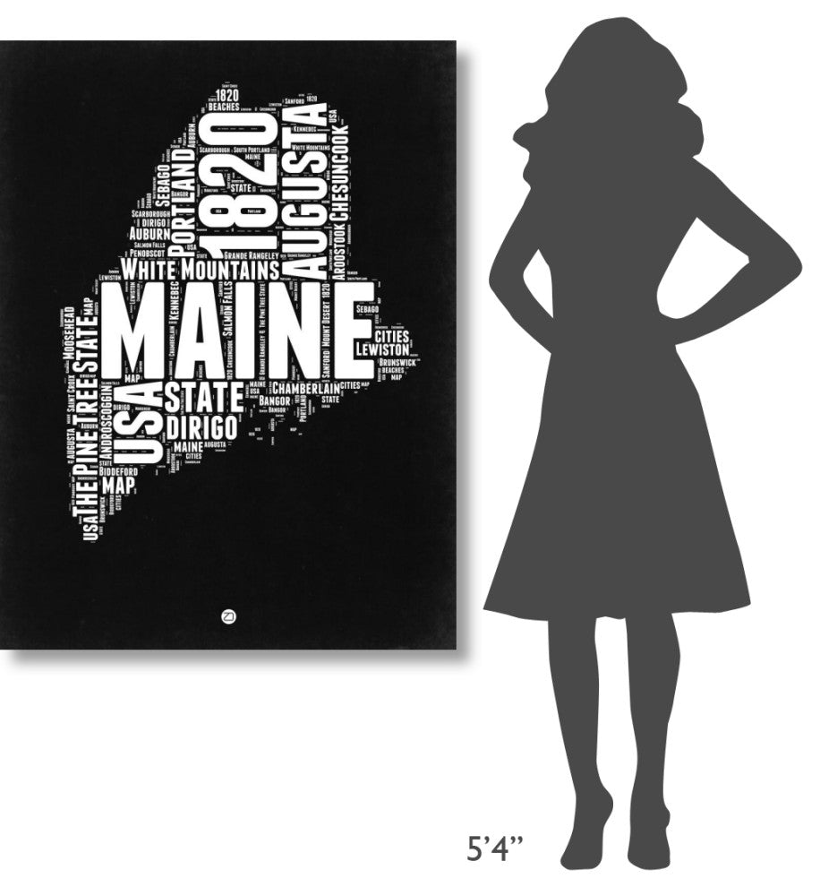 "Maine Black and White Map" Fine Art Print
